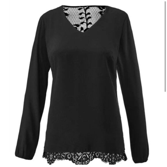 CABI Black Tempest Lace Blouse Long Sleeve Top. Size Small. EUC! - Picture 4 of 11